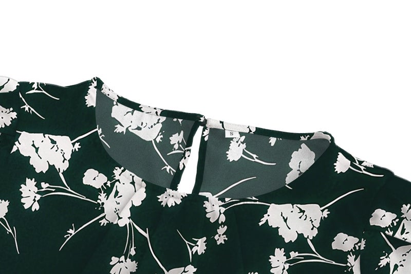 TASAMO Women's Printed Flouncing Flared Short Sleeve Blouse Top Shirts Floral (Small,FP Dark Green 01) - Image 3